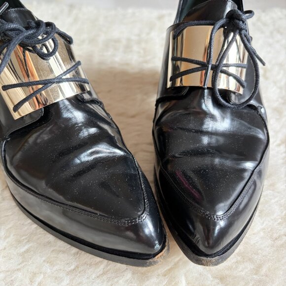 Jason Wu Black Patent Leather Lace-Up Heels Silver Hardware Chunky Heel 7.5 - Picture 7 of 7